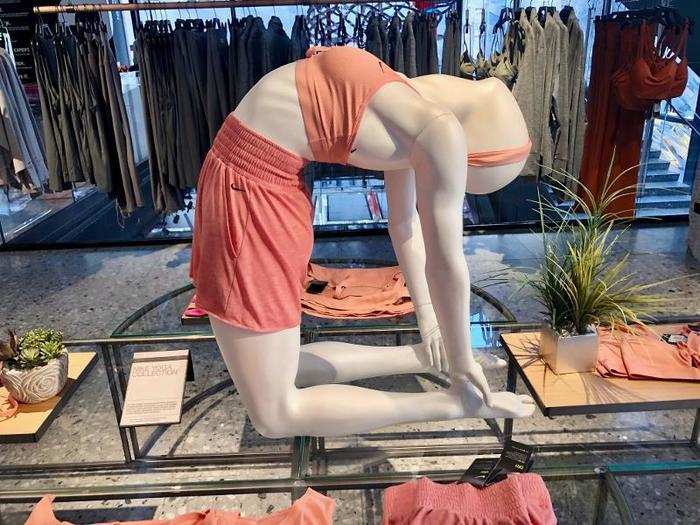 This flexible mannequin caught our attention and helped us discover a nice selection of yoga attire.