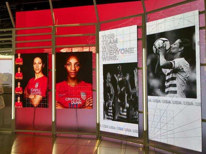 The action shots combined with the headshots made the whole room appear like a tribute to female athletics. This main showroom set the tone for the entire store experience to follow.