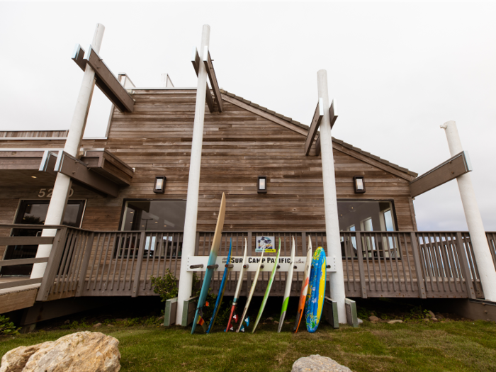 With the redesign, Taco Bell added a surfboard parking area and an indoor-outdoor fireplace.