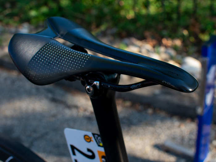 The fast Frenchman rides a Specialized EVO saddle, which features a cut-out for added comfort.