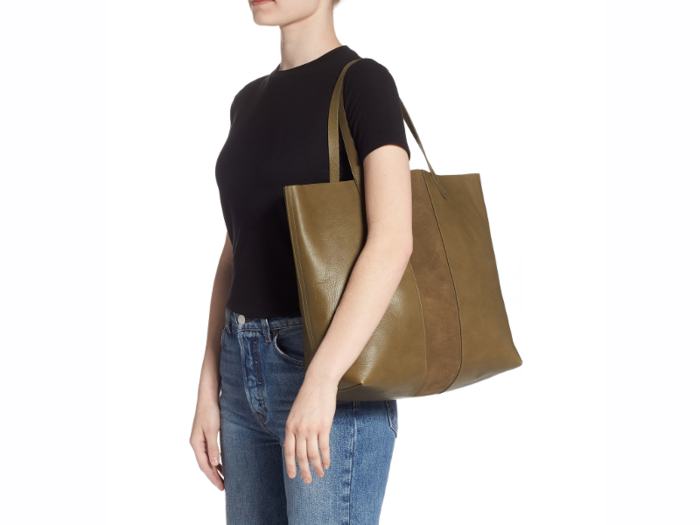 Madewell Suede Stripe Transport Leather Tote