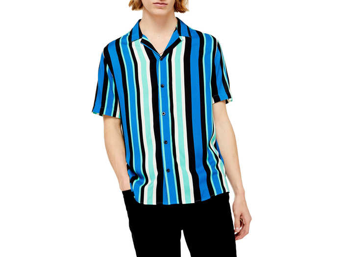 Topman Stripe Button-Up Camp Shirt