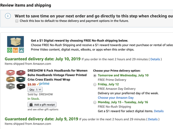 I added in my payment and shipping information and then reviewed my items and their expected arrival date. Many of them were set to arrive the next day.