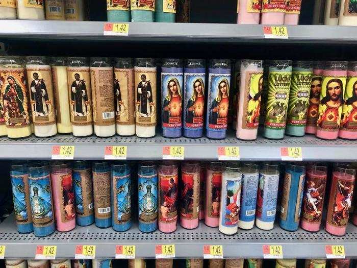 We found this sub-section of candles with religious images — and they all seemed to be under $2 each.