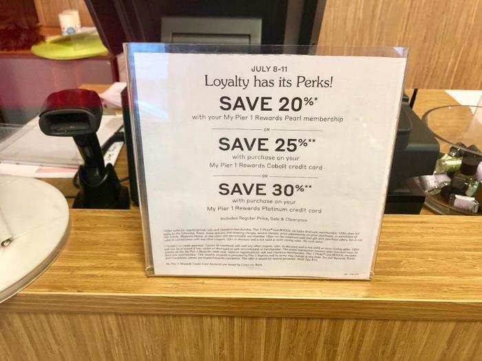 The store was also advertising loyalty programs for customers to earn discounts.