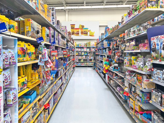 Toward the back of the Walmart Supercenter was a large selection of toys for children. There were aisles and aisles of board games, bikes, sporting equipment, and toys for all ages.