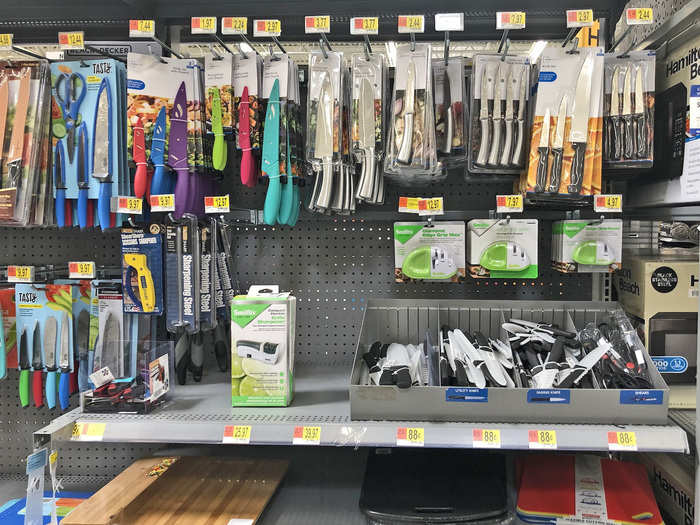 Walmart also had a wall of kitchen knives on offer.