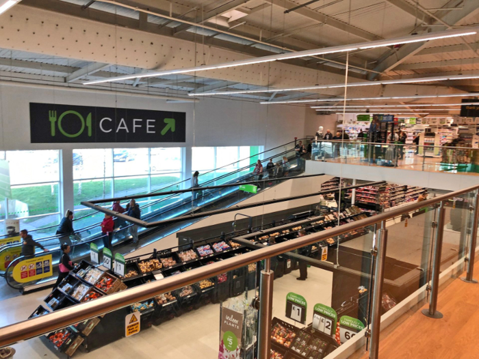 At a larger Asda, like the one we went to, those accessories and paper goods from Walmart would be located on the second floor. The upper floor is typically reserved for non-food items like clothing, homeware, toys, books, and electronics. There was also a café and a pharmacy at the Sittingbourne location.