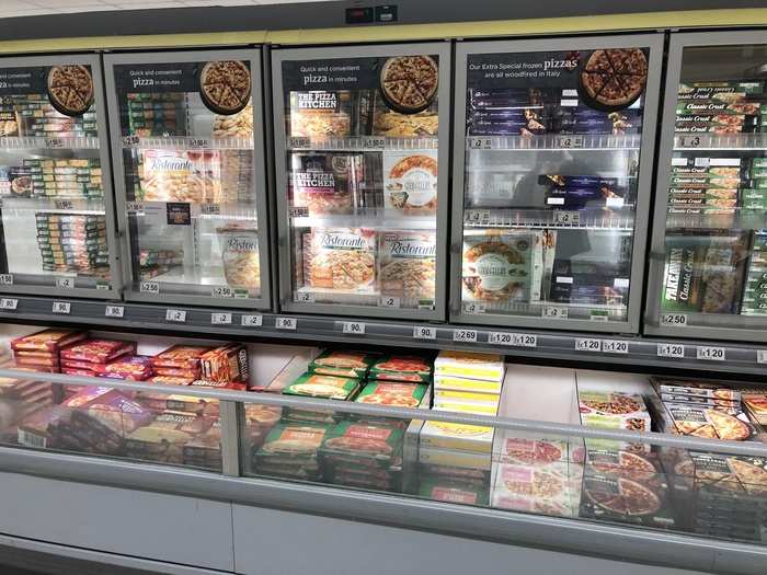 Moving away from the dry foods, the Sittingbourne Asda had a wide selection of frozen foods, offering at least two dozen different types of pizza.