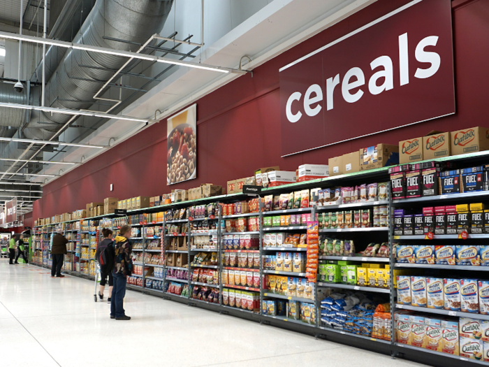 Along with hot and fresh foods, Asda had plenty of pre-packaged foods, too, including a wide variety of cereals. But we noticed the store