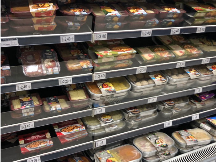 Moving through the rest of the food sections, there were a lot more similarities between the stores. Brits love ready meals, which come pre-made and pre-packaged — all you need to do is put them in the oven or microwave.