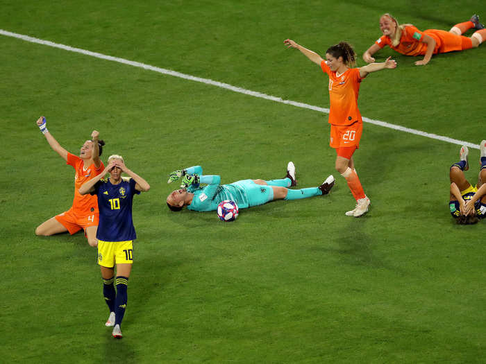 Tournament photographers also captured some moments that showed the complete joy of one team and the deep heartbreak of the other, like this photo taken after the final whistle during the match between Team Sweden and Team Netherlands.