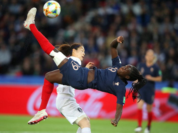 And one photographer caught Griedge Mbock Bathy of France almost perfectly horizontal in the middle of a bicycle kick toward the goal in a game against Team Korea Republic.