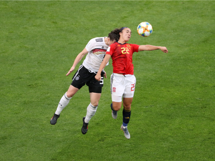 We also saw this head-to-head collision that happened when Marina Hegering of Germany went up for a header against Spain