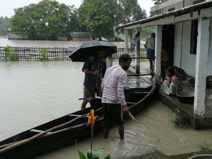 A view of the flooded Jonai village from Dhemaji district of Assam