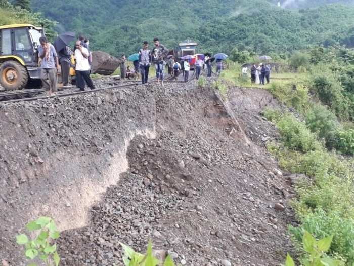 Landslide breaks off railway connections between Lumding and Silchar in Dima Hasao district of Assam.