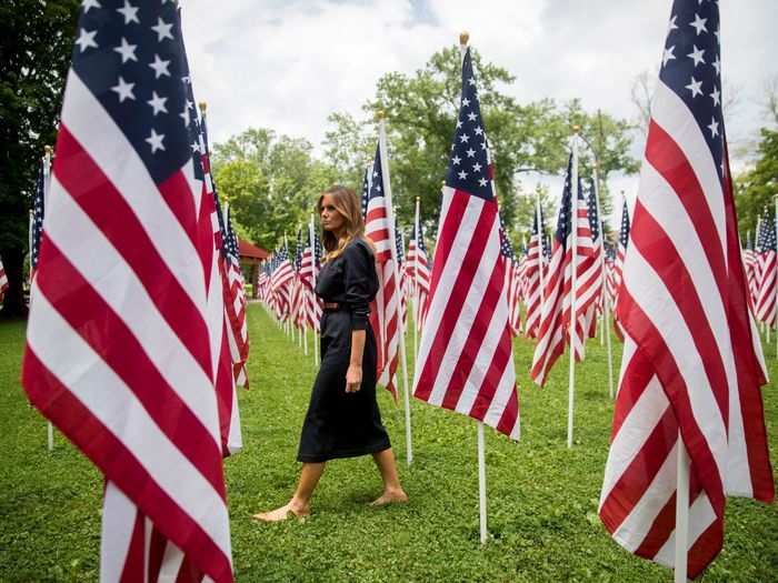 When she visited a field of American flags that represented orphaned children, many of whom lost their parents to the opioid crisis, the first lady added a touching personal side to her patriotic duties.