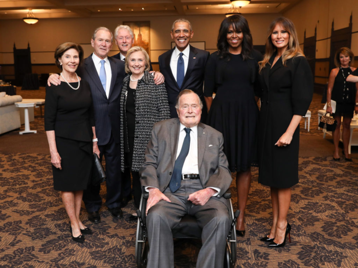 Melania was pictured alongside the last four presidents after former first lady Barbara Bush