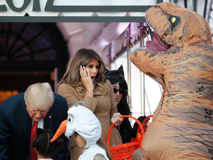 To celebrate Halloween, the Trumps got in the spirit as they handed out candy to children and military families who visited in costume on the South Lawn.