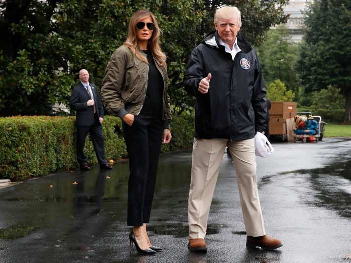 In August 2017, Melania accompanied the president to the site of Hurricane Harvey. On the way, Melania drew widespread criticism for looking out of touch after she was pictured boarding a plane in heels.