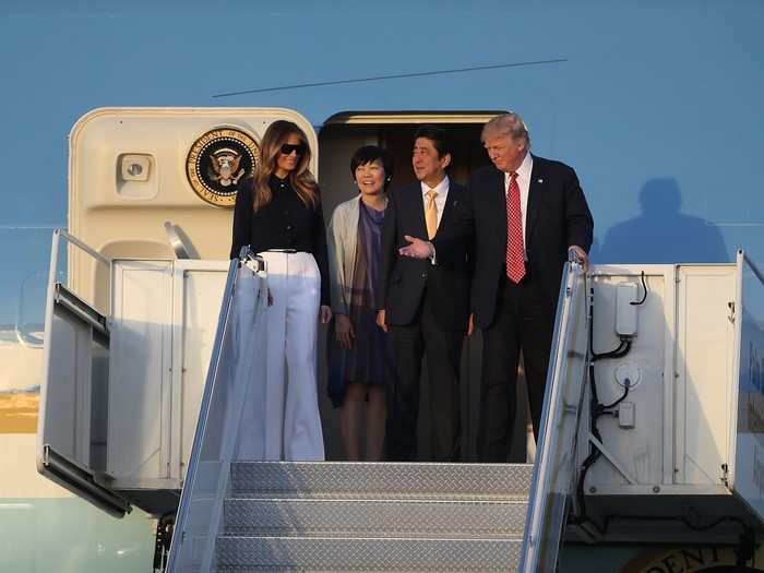 Melania carried out her first official engagement with Donald when they hosted the Japanese first couple at Trump