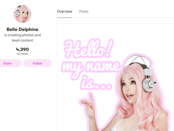 Delphine runs a Patreon account for "creating photos and lewd content" that has almost 4,400 paying fans. For $50 or more a month, "patrons" can get access to Delphine