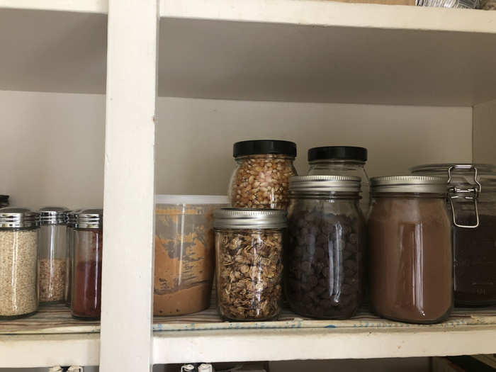 Spices, granola, popcorn, and even coffee are all staples in my pantry.