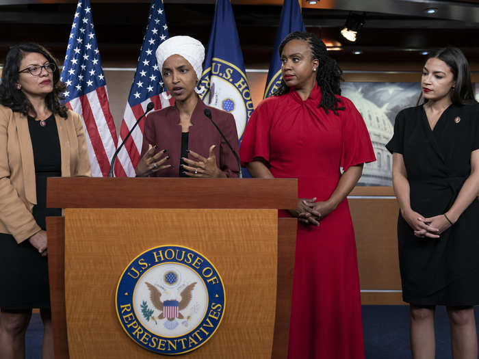 "The Squad," at a press conference on Monday, ripped into Trump over his tweets and reiterated calls for launching impeachment proceedings against him. "He does not know how to defend his policies so what he does is attack us personally," Ocasio-Cortez said of Trump.