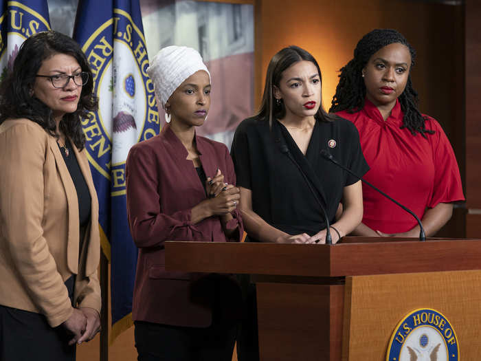 The four lawmakers are Reps. Alexandria Ocasio-Cortez of New York, Ilhan Omar of Minnesota, Rashida Tlaib of Michigan, and Ayanna Pressley of Massachusetts. Three out of four of the lawmakers were born in the US and all are US citizens. Omar was born in Somalia, came to the US as refugee when she was a child, and became a US citizen at 17.