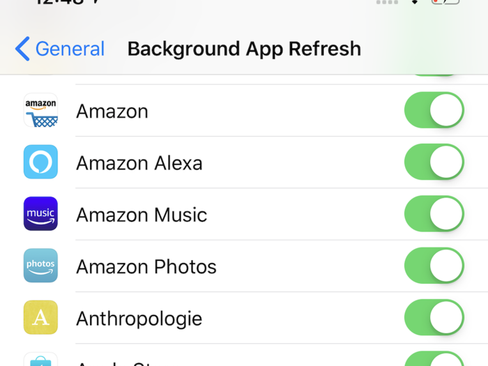 Turn Background App Refresh on or off for individual apps.