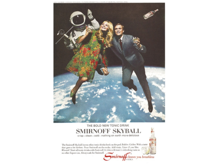 The following year, Smirnoff put models in space to advertise the Smirnoff Skyball. 