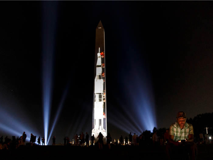 Visitors gathered at the base of the monument to take pictures.