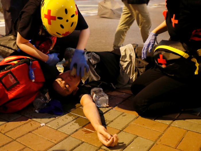 Elsewhere in Hong Kong, a pro-Beijing group attacked protesters and journalists as with baseball bats and sticks as they exited a subway stop.