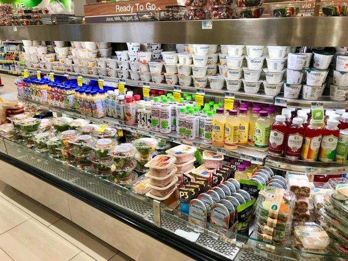 We hit an island of refrigerated goods right away. It was filled with yogurts and prepared salads and wraps.