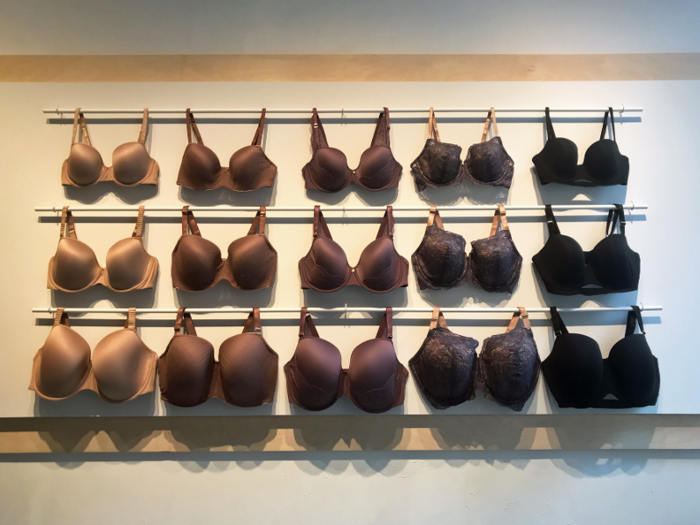 The first bra display is intended to demonstrate the consistency of design regardless of size. When ThirdLove first launched extended sizes in June 2018, Zak said the company made a pact to only roll out a new style if it could be made in every size.