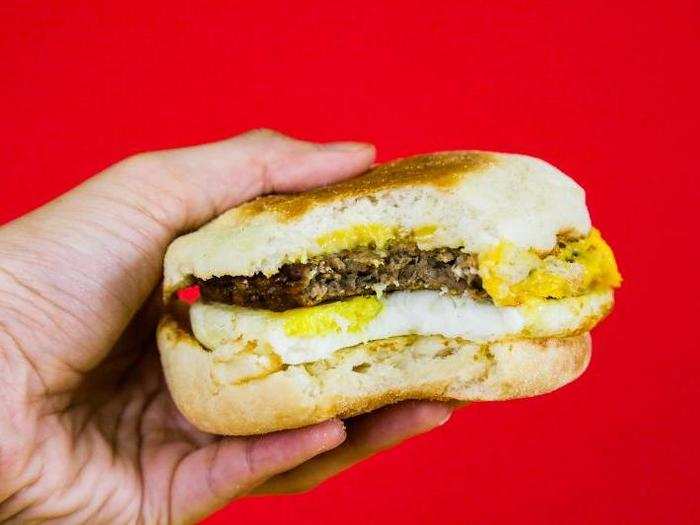 The cheese and sausage carry most of the flavor load while the egg and muffin function more as sidekicks.