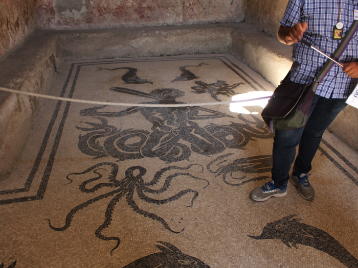 There were some similarities between Pompeii and Herculaneum, though. Herculaneum also boasted public bathhouses, divided by gender with stunning mosaics.