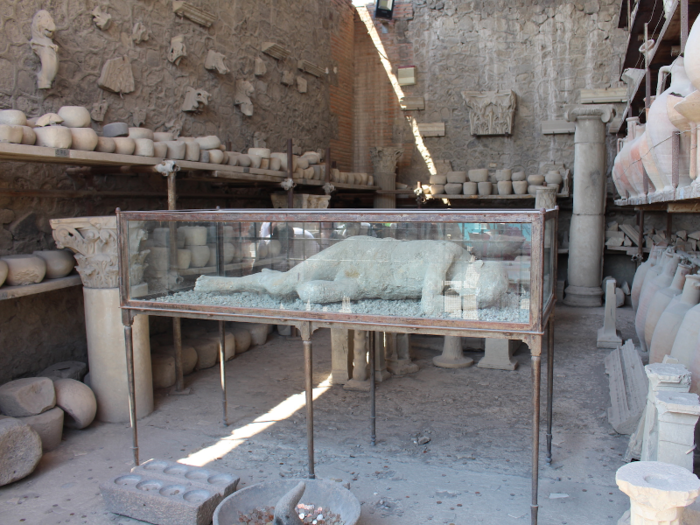 While as many as 17,000 Pompeiians may have managed to escape the eruption, around 3,000 were either not able to or decided to try and stick it out. This man was evidently a slave due to the belt visible around his waist.