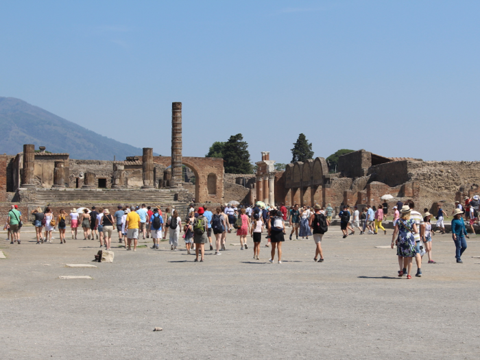 The first big stop inside the city walls is the forum, a vast piazza which was the center of social life in Pompeii.