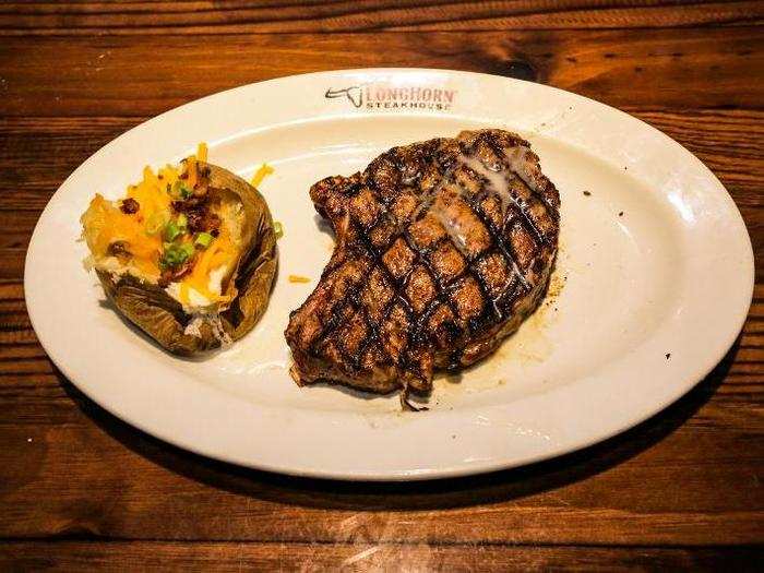 When she set down the LongHorn Outlaw Ribeye, my server asked me to cut into it to see if it was cooked to my liking. It was a little rarer than medium rare, but I was fine with that.