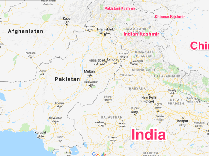 Kashmir is a heavily disputed between India and Pakistan. India, Pakistan, and China all control parts of Kashmir, but India controls the largest portion — 45%.