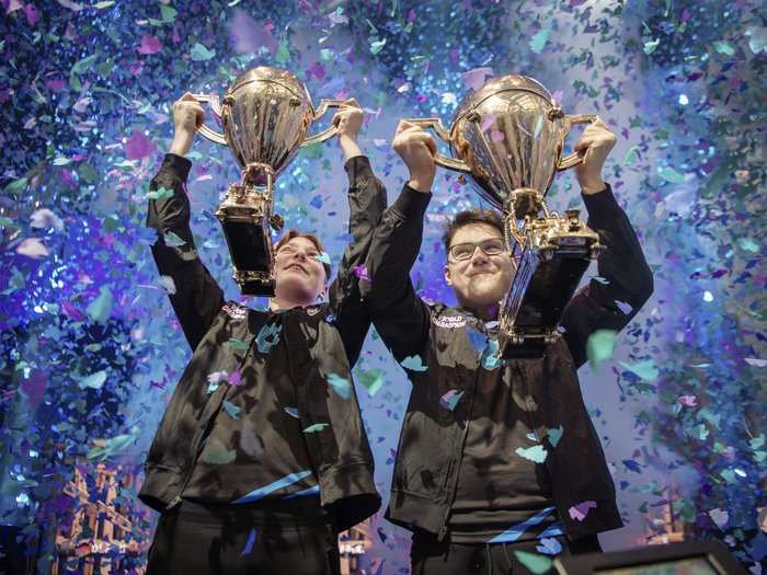 3. The winning pair of duos players, Emil "Nyhrox" Bergquist Pedersen (left) and David "Aqua" Wang (right), took home $1.5 million apiece for their win.