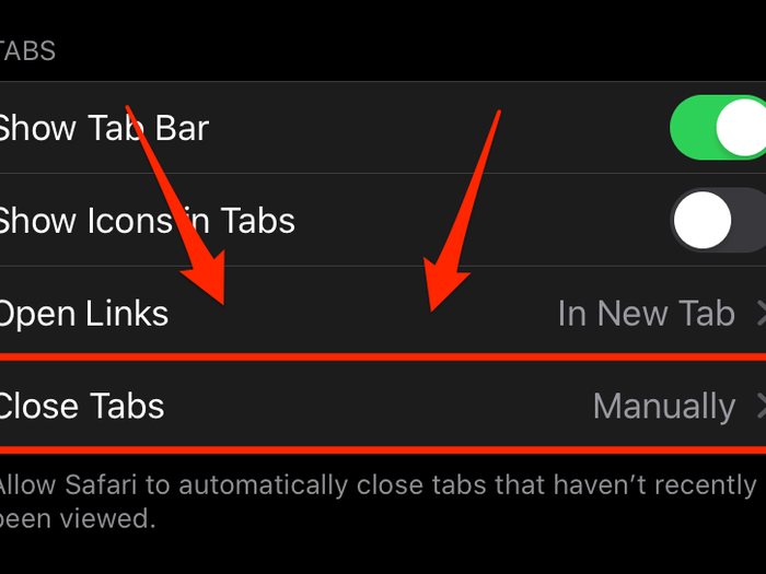 Under "Tabs," choose the "Close Tabs" option.