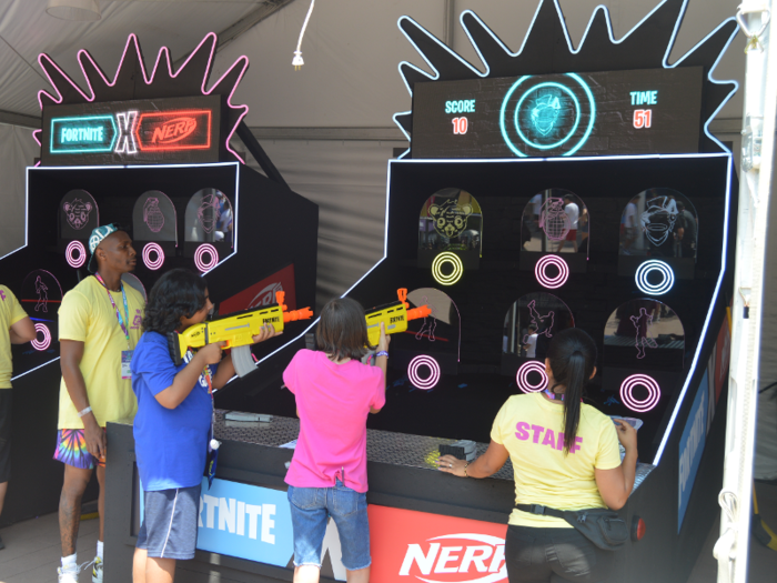 A shooting range featured replica Nerf weapons from 