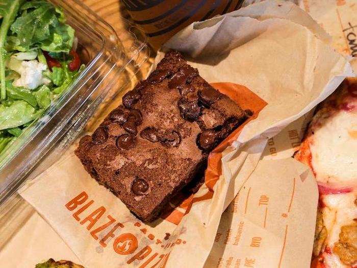 BLAZE — CHOCOLATE BROWNIE: There are three desserts to choose from at Blaze: a chocolate brownie, a chocolate chip cookie with sea salt, and a s