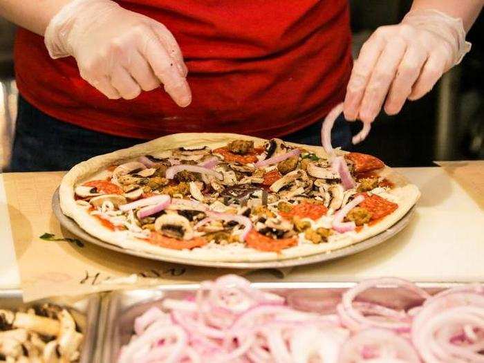 Since toppings were no extra cost at MOD, I went a little overboard with pepperoni, sausage, mushrooms, onions, and artichokes.