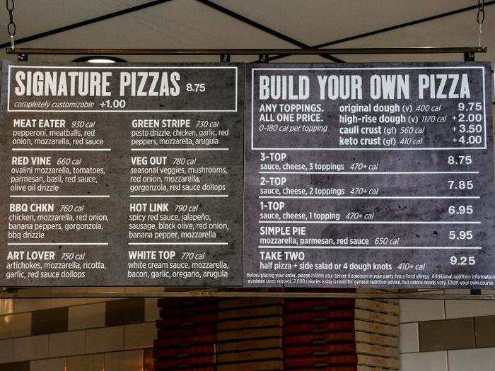 You can choose your pizza or build your own, with toppings incurring an extra charge.