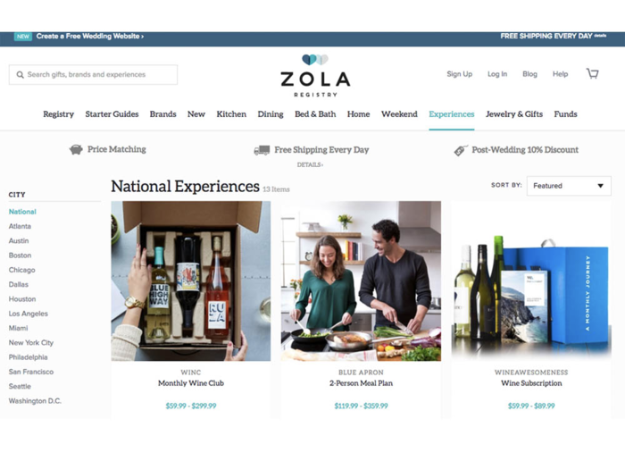 Zola is the top wedding registry in two states.