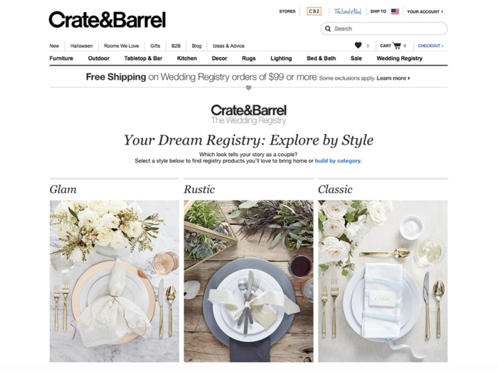 Crate & Barrel is the top wedding registry in two states.