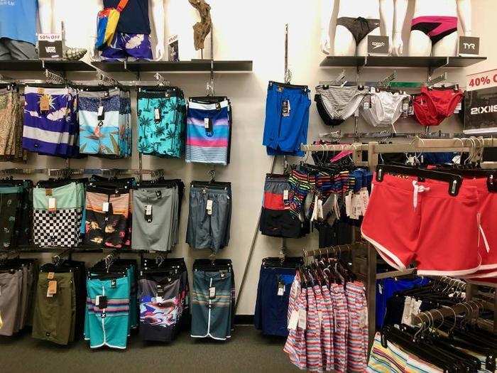 This was the only section in the entire store with Hurley merchandise — and it was tiny. There were about eight small racks with different Hurley bathing suits for men. That was it.